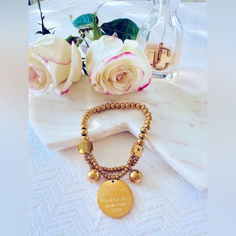 “Eternal Love” 18K Gold Stainless Steel “Coin”  Small Bracelet - Picture 2 of 6